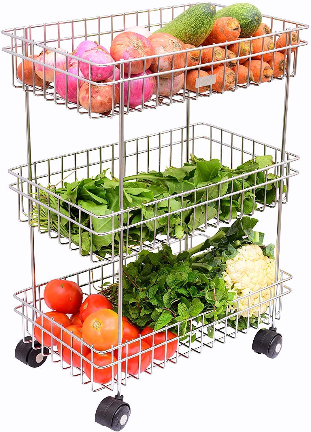 IQRA Multipurpose Stainless Steel Portable Kitchen Trolley Storage Rack with Wheels for Kitchen Storage, Vegetable