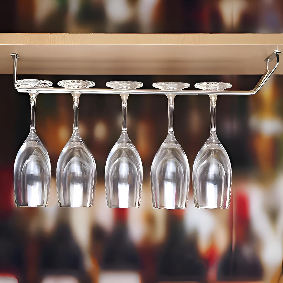 IQRA Modern Red Wine Goblet Glass Hanger | Stainless Steel Holder Hanging Rack Shelf Bar Party Drink Supply (Double), Hanging Shelves