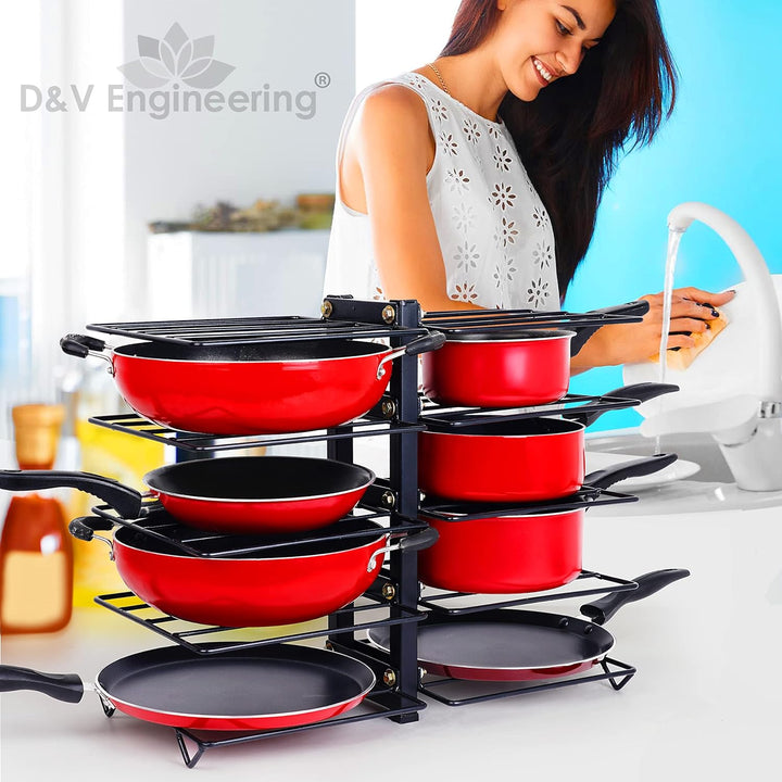 IQRA Creative in innovation Heavy Duty Frying Pan Countertop Rack Organizer For Kitchen,5 Tier Pan Rack Holder-Black(Iron),Tiered Shelf