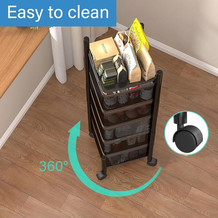 IQRA Kitchen Trolley with Wheels, Kitchen Organizer Items and Storage Solutions for Square Kitchen Organizer and Kitchen Accessories Items (Black,Layer 5)