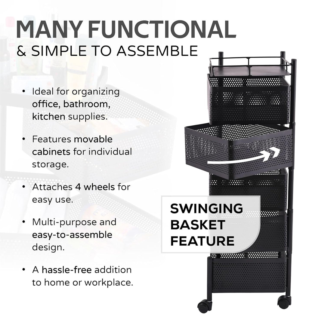 IQRA Kitchen Trolley with Wheels, Kitchen Organizer Items and Storage Solutions for Square Kitchen Organizer and Kitchen Accessories Items (Black,Layer 5)