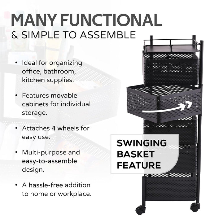 IQRA Kitchen Trolley with Wheels, Kitchen Organizer Items and Storage Solutions for Square Kitchen Organizer and Kitchen Accessories Items (Black,Layer 5)