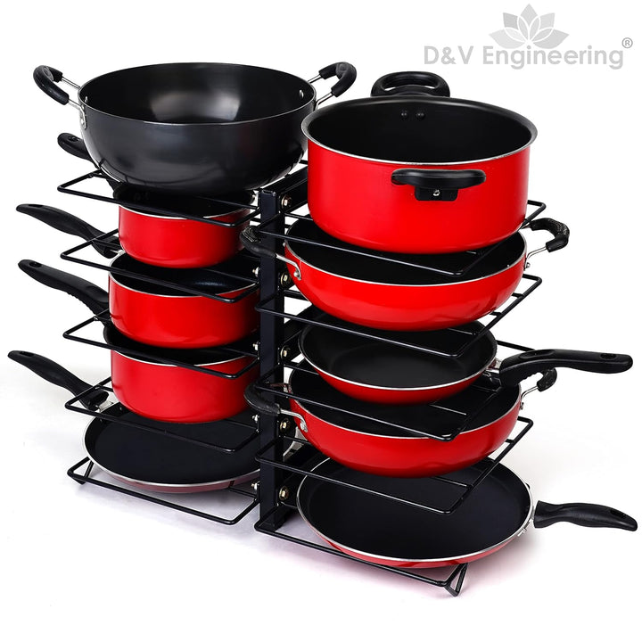 IQRA Creative in innovation Heavy Duty Frying Pan Countertop Rack Organizer For Kitchen,5 Tier Pan Rack Holder-Black(Iron),Tiered Shelf