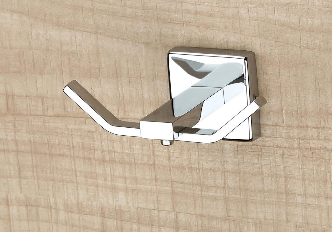 IQRA Stainless Steel (SS) Unbreakable Double Square Shaped Hook (2 pin) Bathroom Hooks Cloth Hanger Wall Hook Door Robe Hooks for Hanging Key, Clothes (Silver Square)
