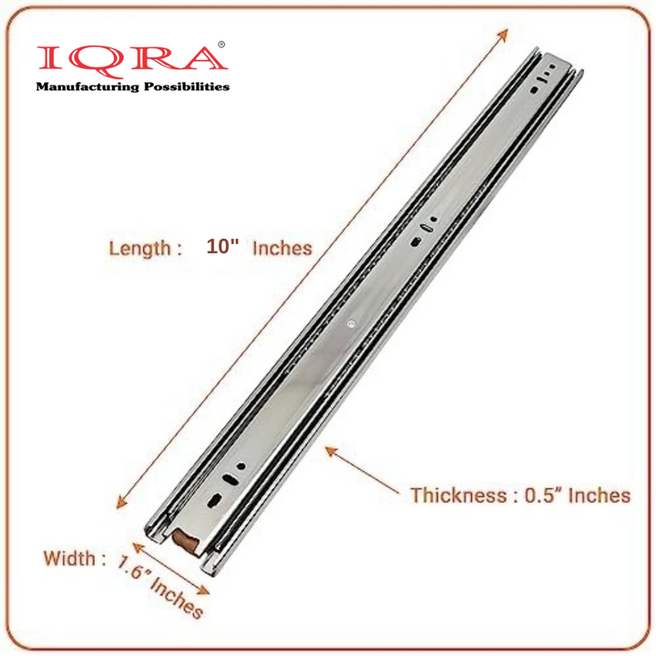 IQRA Silver Drawer Channel/Ball Bearing Regular Close Channel for Drawer/Telescopic Drawer Channel for Wooden & Metals Drawers in Kitchen, Wardrobe.
