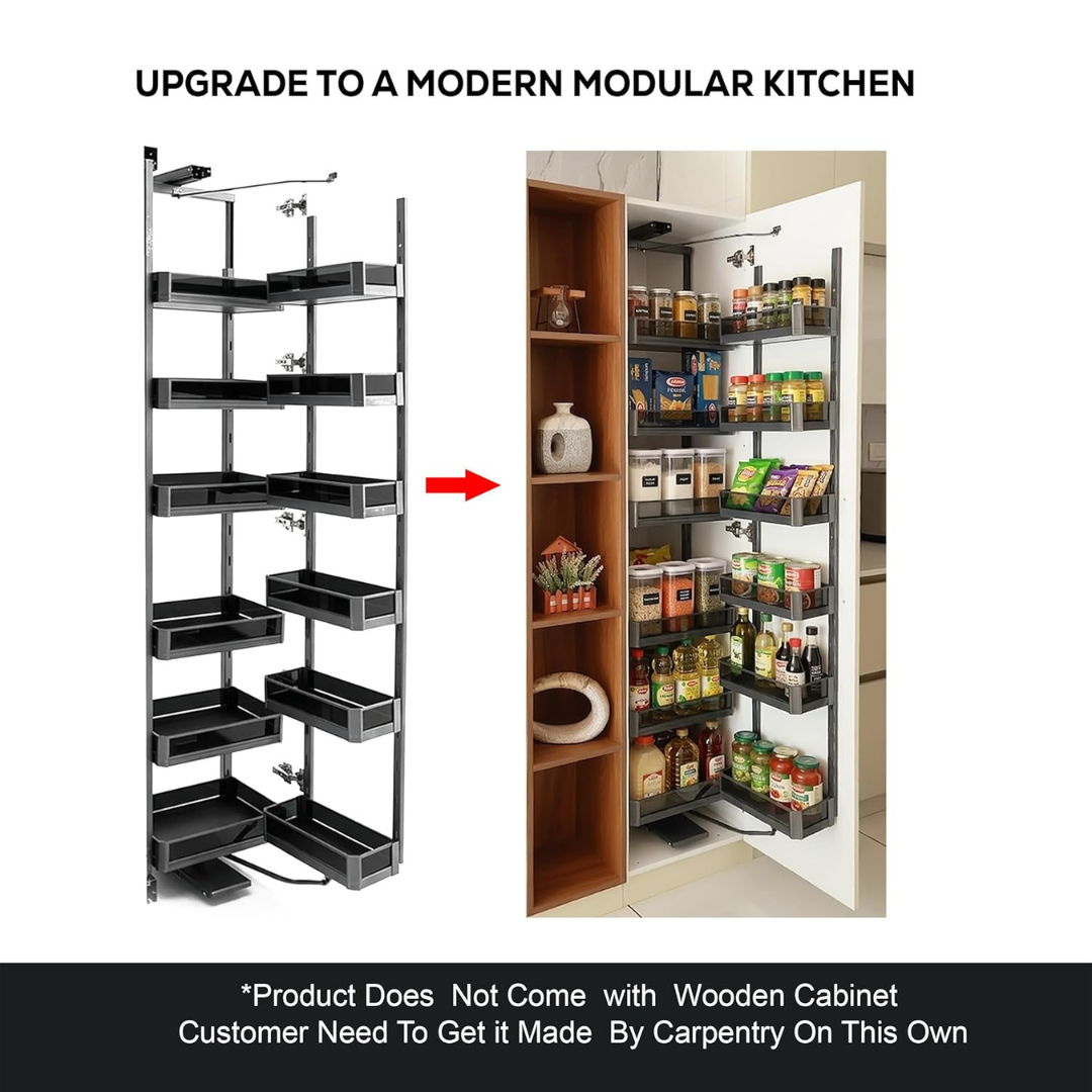 IQRA Pantry Unit Storage System (Cabinet Width 450-600mm 12 Baskets), Rectangular Wire-Glass-Aluminium