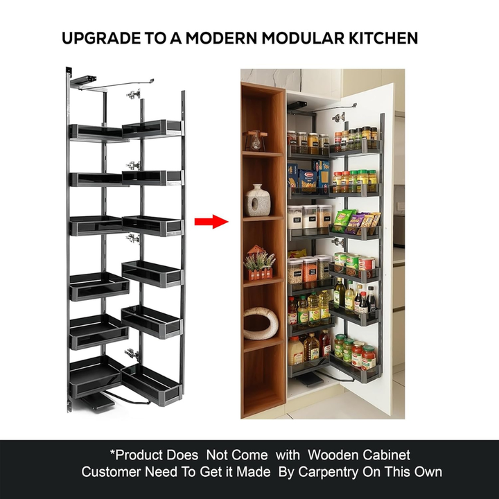 IQRA Pantry Unit Storage System (Cabinet Width 450-600mm 12 Baskets), Rectangular Wire-Glass-Aluminium