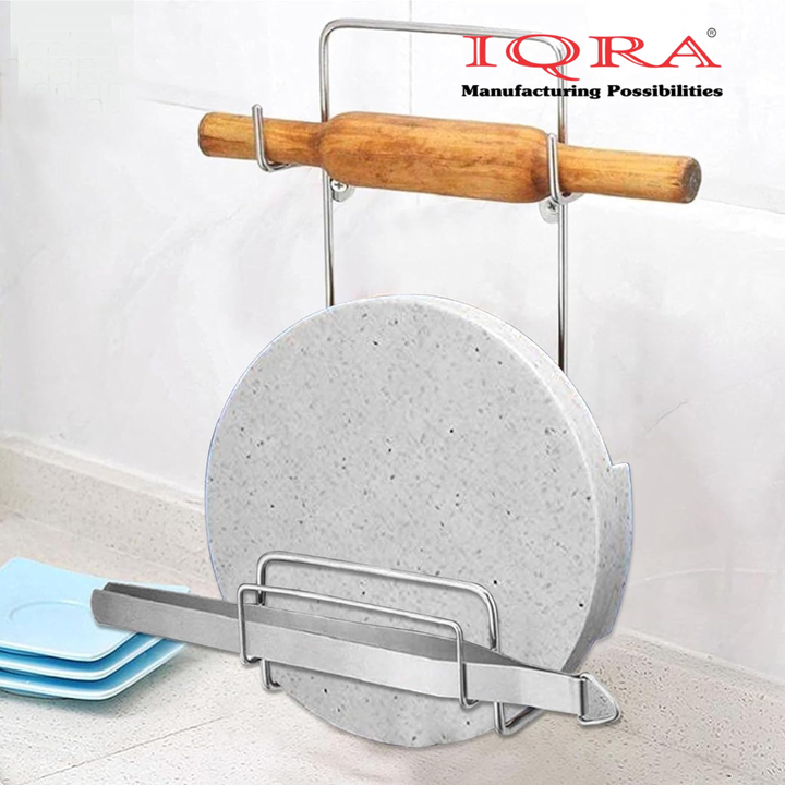 IQRA Stainless Steel Countertop-Wall Mounted Chakla Belan and Tawa Stand for kitchen, Tawa Chimta Stand 4 in 1 Chakla Belan Stand for Kitchen,