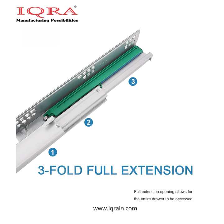 IQRA Undermount Drawer Slide Runner Bottom Quadro Channel, Silent Soft Closing Hydraulic with Locking Device (Capacity: 40 kg)