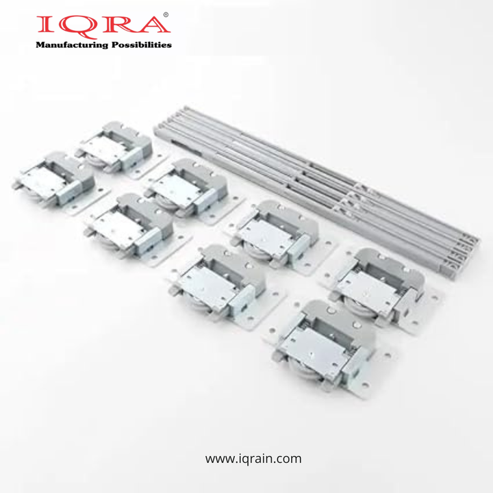 IQRA Locks Sliding Double Track Wardrobe Soft Close Sliding Roller Set| Wardrobe Sliding Door Roller| Wooden Sliding Doors Soft-Close Roller| Soft Closing Sliding Two Door Kit System (Grey)