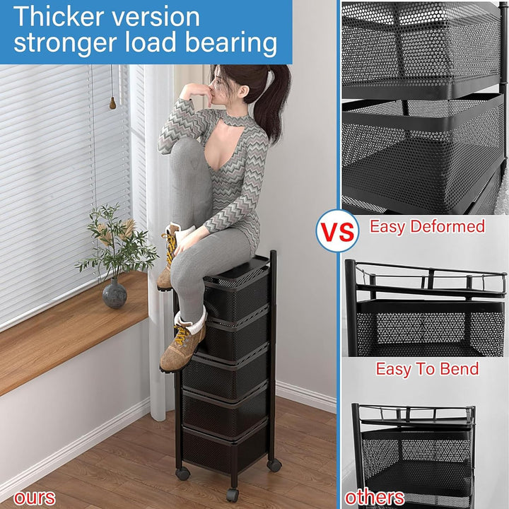 IQRA Kitchen Trolley with Wheels, Kitchen Organizer Items and Storage Solutions for Square Kitchen Organizer and Kitchen Accessories Items (Black,Layer 5)