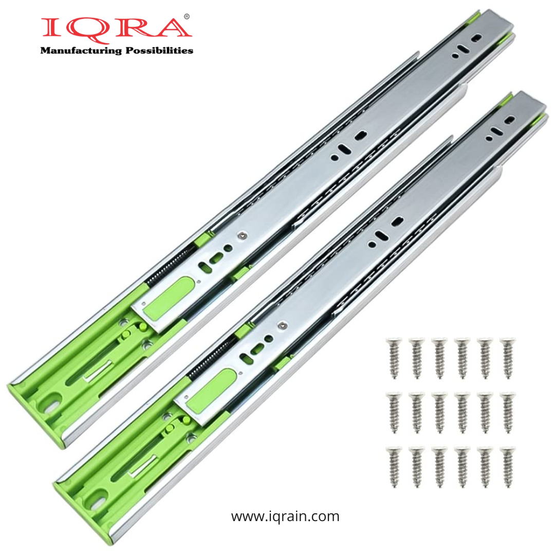 IQRA Soft Close Silver Drawer Channel/Ball Bearing Regular Close Channel for Drawer/Telescopic Drawer Channel for Wooden & Metals Drawers in Kitchen, Wardrobe
