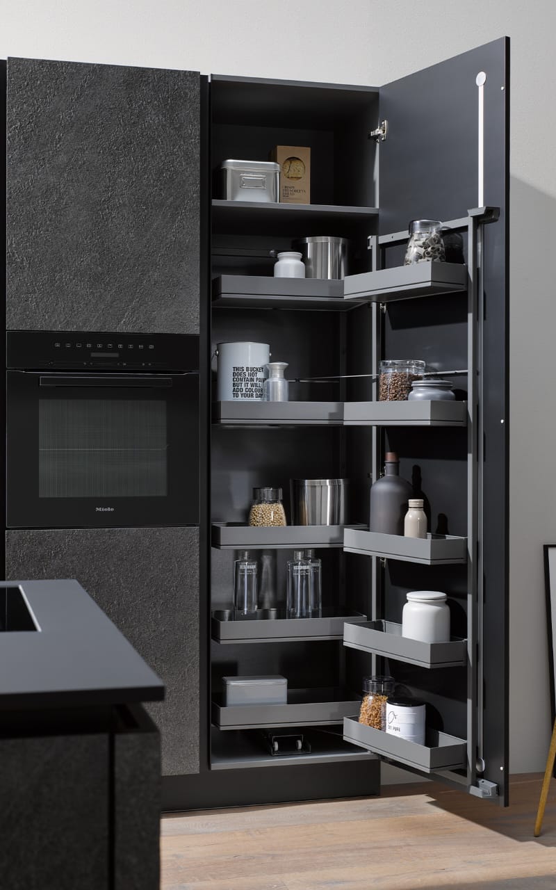 IQRA Metal Pantry Unit Storage System (Black, Cabinet Width 450-600mm 12 Baskets), Rectangular Dark Series
