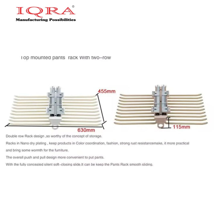 IQRA Grey 18inch Double Side Sliding Pull Out Pants Hangers Rack for Closet Wardrobe & Cabinet - Steel 10 Arm Wide Rows Trousers Pants Hanger,Space Saving Organizer, Clothe Hanger,Multipurpose Hanger(Brown-Pack of 1)