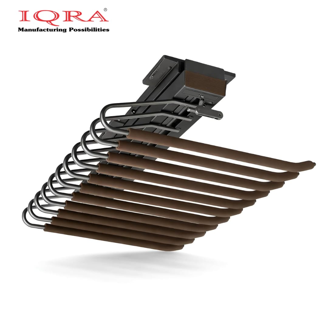 IQRA Grey 18inch Single Top Sliding Pull Out Pants Hangers Rack for Closet Wardrobe & Cabinet - Steel 10 Arm Wide Rows Trousers Pants Hanger,Space Saving Organizer, Clothe Hanger,Multipurpose Hanger(Brown-Pack of 1)