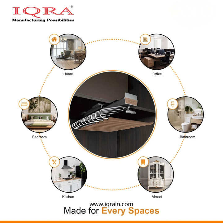 IQRA Grey 18inch Single Top Sliding Pull Out Pants Hangers Rack for Closet Wardrobe & Cabinet - Steel 10 Arm Wide Rows Trousers Pants Hanger,Space Saving Organizer, Clothe Hanger,Multipurpose Hanger(Brown-Pack of 1)