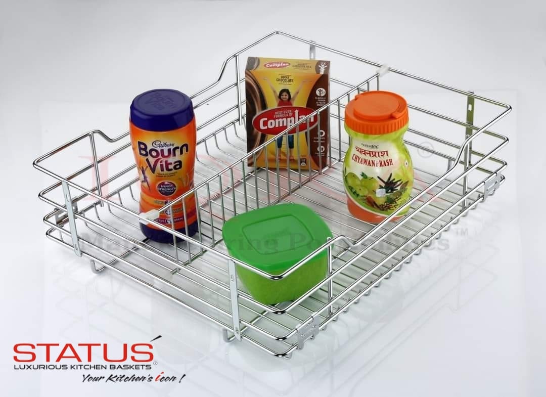 IQRA Stainless Steel Wire Modular Kitchen Basket with 22 inch Telescopic Channel and Basket Holder