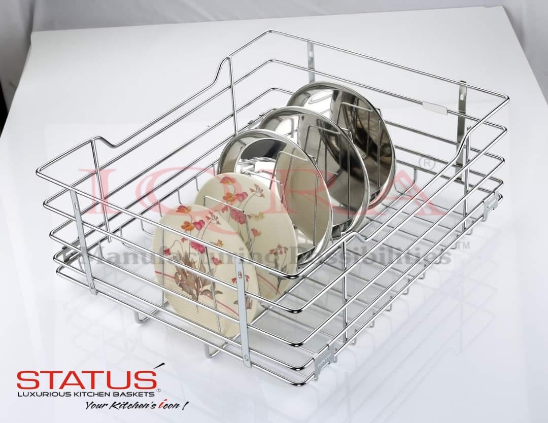 IQRA Stainless Steel Wire Modular Kitchen Basket with 22 inch Telescopic Channel and Basket Holder