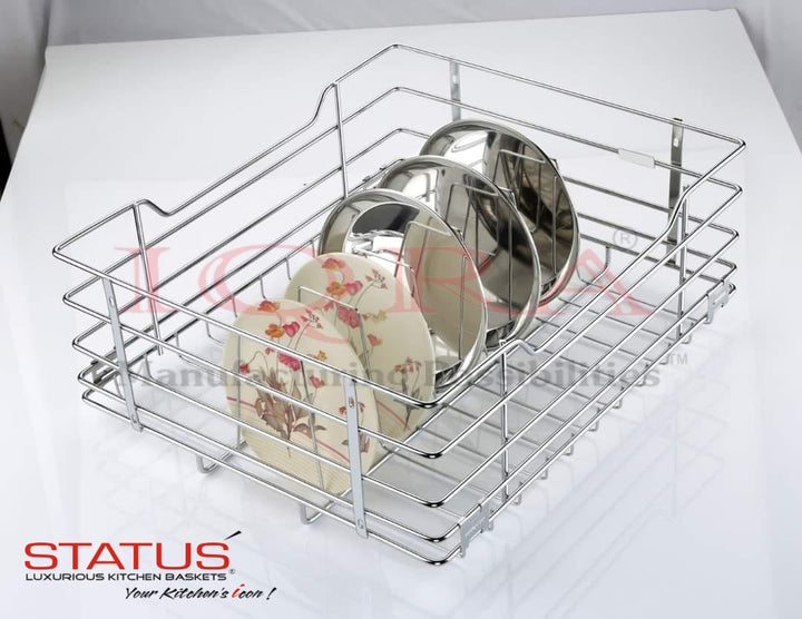 IQRA Stainless Steel Wire Modular Kitchen Basket with 22 inch Telescopic Channel and Basket Holder