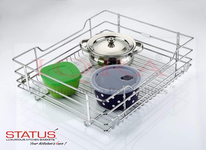 IQRA Stainless Steel Wire Modular Kitchen Basket with 22 inch Telescopic Channel and Basket Holder