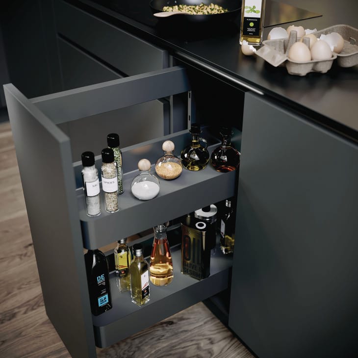 IQRA Metal Soft-Closing Shelf Glass Bottle Pullout Unit (BPO) (2-Shelf) Dark Series