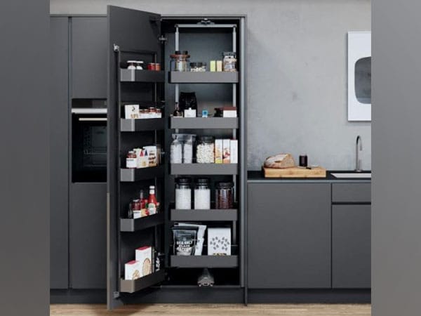 IQRA Metal Pantry Unit Storage System (Black, Cabinet Width 450-600mm 12 Baskets), Rectangular Dark Series